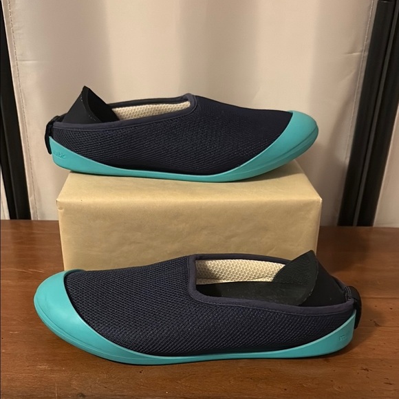 Mahabis Navy and Teal Summer Slip-Ons - Picture 1 of 7